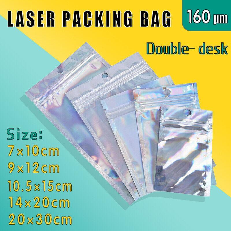 100/200X Iridescent Zip Bags for Food Storage & Holographic Makeup Pouch - 20*30cm 200PCS