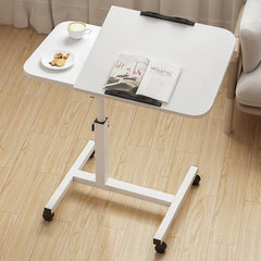 Adjustable Folding Computer Desk Stand Floor-Standing Movable Bedside Table - White