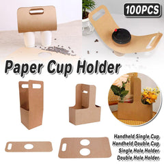 100pcs Kraft Paper Cup Holder Portable Coffee Drink Carrier Reusable Storage - Handheld Double Cup
