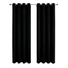 2pcs Semi Blackout Curtain Fabric Solid Colour Home Decor Drapes for Living Room - Black - 132x160cm
