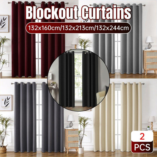 2pcs Semi Blackout Curtain Fabric Solid Colour Home Decor Drapes for Living Room - Yellow - 132x244cm