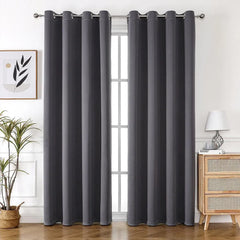 2pcs Semi Blackout Curtain Fabric Solid Colour Home Decor Drapes for Living Room - Dark Grey - 132x213cm