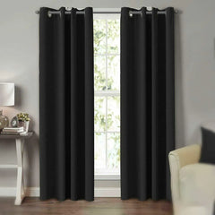 2pcs Semi Blackout Curtain Fabric Solid Colour Home Decor Drapes for Living Room - Dark Grey - 132x213cm