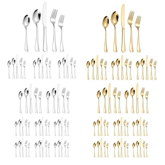 20/40pcs Stainless Steel Cutlery Set Knife Fork Spoon Western Hotel Tableware - Silver-40pcs