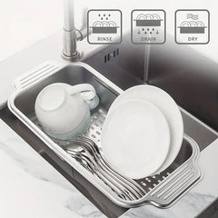 304 Stainless Steel Retractable Sink Drain Basket Kitchen Storage Rack Adjustable