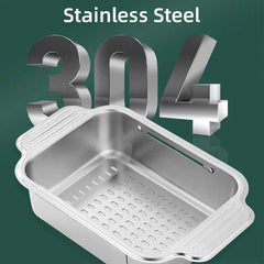 304 Stainless Steel Retractable Sink Drain Basket Kitchen Storage Rack Adjustable