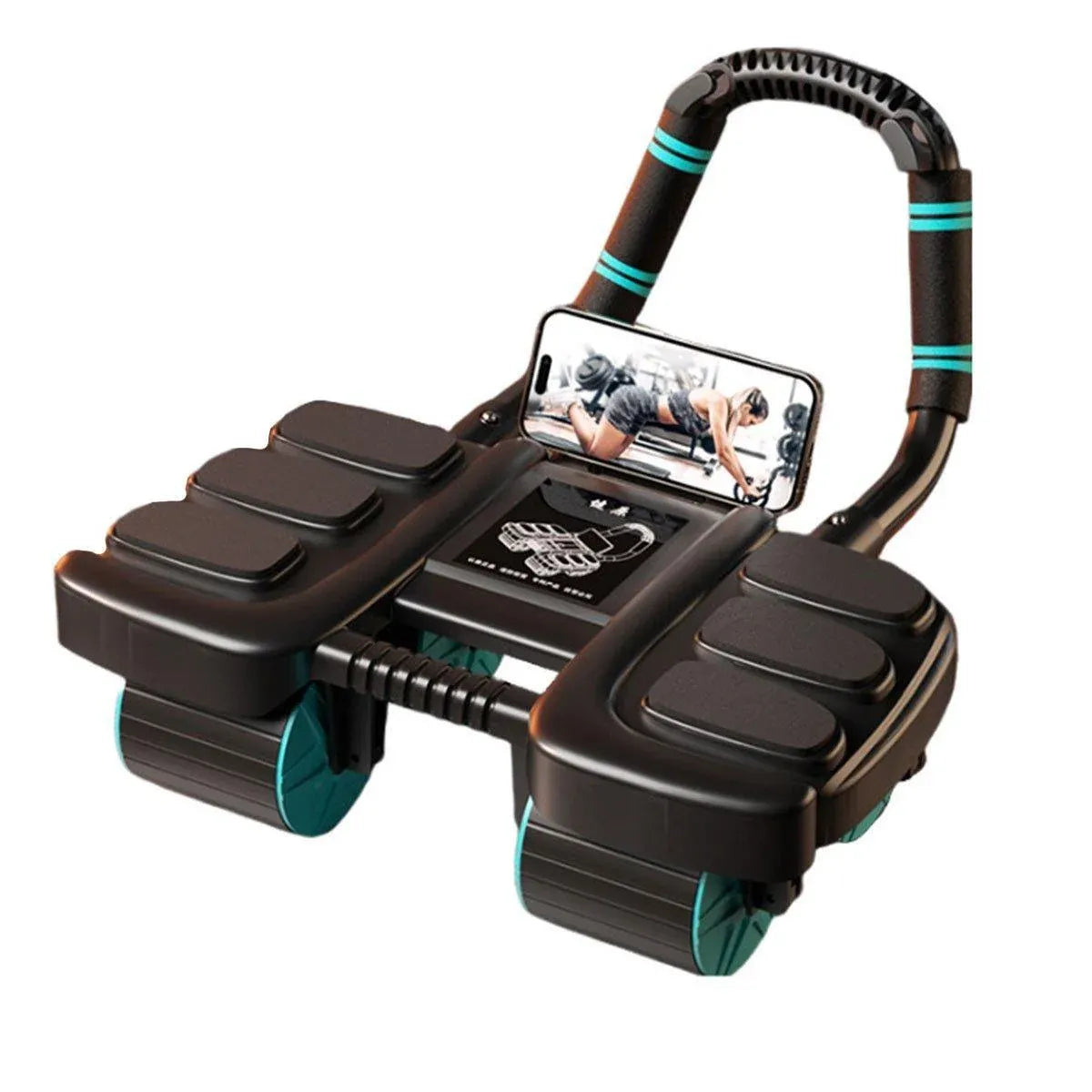 Four Wheel Abdominal Exercise Roller Elbow Support for Core Strength Training - Black