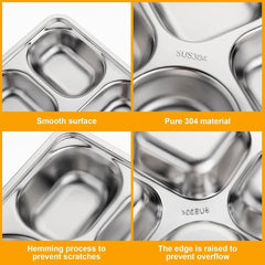 8pcs Stainless Steel Divided Dinner Plates Square Fast Food Plate for Students