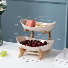 Modern Multi-layer Bamboo Fruit Snack Plate Rack Creative Living Room Plate Rack - Beige