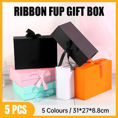 Elegant Ribbon Flip Folding Gift Boxes Multiple Colors High-Quality Cardboard - Orange