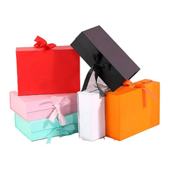 Elegant Ribbon Flip Folding Gift Boxes Multiple Colors High-Quality Cardboard - White