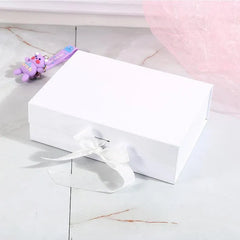 Elegant Ribbon Flip Folding Gift Boxes Multiple Colors High-Quality Cardboard - White