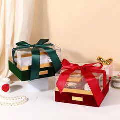 Acrylic Gift Box Clear Souvenir Display Case Bow Storage Container for Packaging - Blue - L