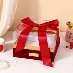 Acrylic Gift Box Clear Souvenir Display Case Bow Storage Container for Packaging - Blue - L