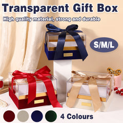Acrylic Gift Box Clear Souvenir Display Case Bow Storage Container for Packaging - Blue - L