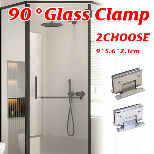 H Shaped 90 Degree Glass Clamp Double Opening Bevel Edge Bathroom Shower Clip - Nickel