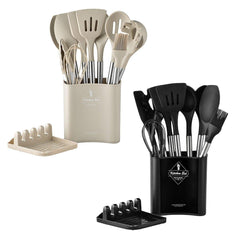 13PCS Silicone Kitchen Utensil Set Stainless Steel Handle Non-Stick Cooking Tool - Black