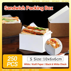 250PCS Sandwich Packaging Box Breakfast Hamburger Wrapping Box S Size - White