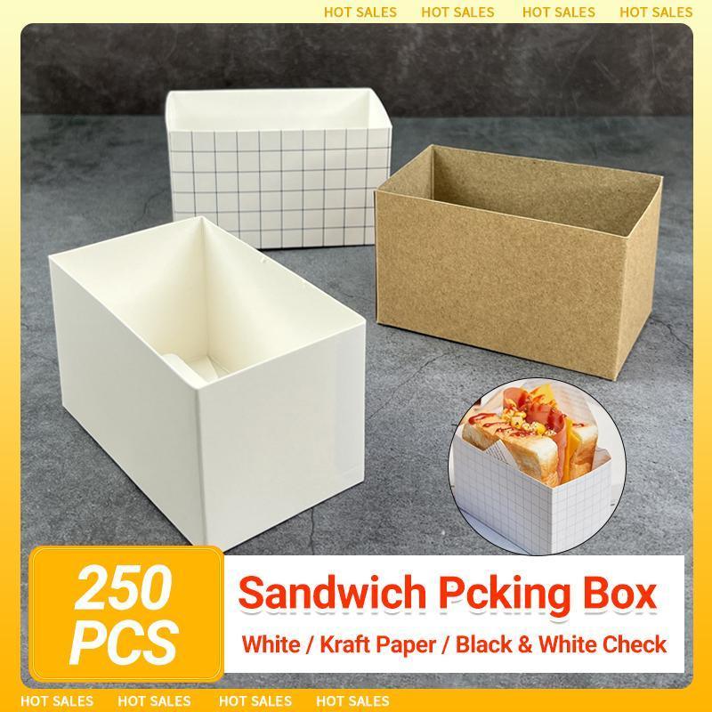 250PCS Sandwich Packaging Box Breakfast Hamburger Wrapping Box L Size - Kraft
