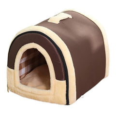 L Size Pet House Kennel Soft Igloo Beds Cave Cat Puppy Bed Warm Cushion Fold - Brown Dots