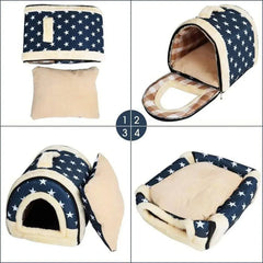 XL Size Pet House Kennel Soft Igloo Beds Cave Cat Puppy Bed Warm Cushion Fold - Brown Dots