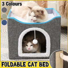 Foldable Pet Cat Calming Bed Hideaway Interactive House Nest Scratching Board - Dark Grey