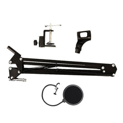 Microphone Suspension Boom Arm Desktop Stand Mic Holder Mount and Pop Filter - Mic Stand with Pop Filter
