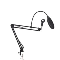 Microphone Suspension Boom Arm Desktop Stand Mic Holder Mount and Pop Filter - Mic Stand with Pop Filter