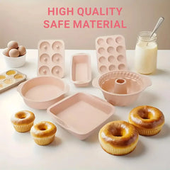6PCS Silicone Cake Mould Set Baking Pans Nonstick Cupcake Cookie Tools Reusable - Green