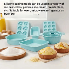 6PCS Silicone Cake Mould Set Baking Pans Nonstick Cupcake Cookie Tools Reusable - Green