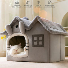 Removable Washable Pet House Four Seasons Cat Enclosed House - Brown-S
