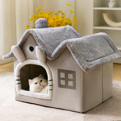 Removable Washable Pet House Four Seasons Cat Enclosed House - Brown-S