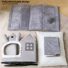 Removable Washable Pet House Four Seasons Cat Enclosed House - Grey-L