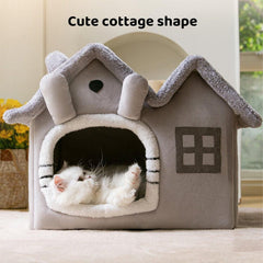 Removable Washable Pet House Four Seasons Cat Enclosed House - Grey-L