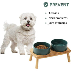 Ceramic Elevated Dog Bowl Anti-Slip Double Bowl for Small Medium Large Dogs - Grey