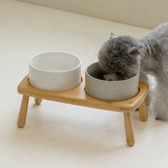 Ceramic Elevated Dog Bowl Anti-Slip Double Bowl for Small Medium Large Dogs - Grey