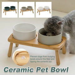 Ceramic Elevated Dog Bowl Anti-Slip Double Bowl for Small Medium Large Dogs - Grey