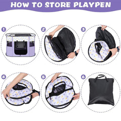 Foldable Cat Dog Kennel Pet Delivery Cage Portable Pet Fence Tent - Purple-XL