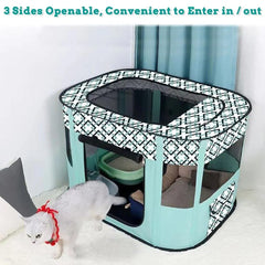 Foldable Cat Dog Kennel Pet Delivery Cage Portable Pet Fence Tent - Purple-XL