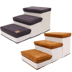 Foldable Pet Dog Stairs Puppy Step Ladder for Bed Sofa Portable Climbing Ramp - Grey