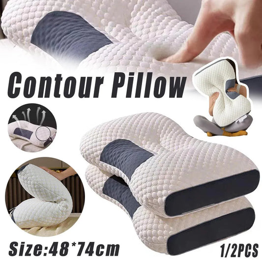 Ergonomic Contour Pillow Knitted Cotton Filling Neck Support for All Sleepers - 1PC