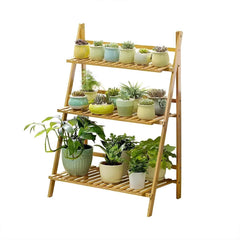 Balcony Plant Stand 3-Layer Wooden Flower Pot Corner Stand White Log Foldable - White