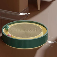 Cat Scratcher Lounge Bed Toy 40cm Round Foldable Cardboard Pad with Ball Track - Green