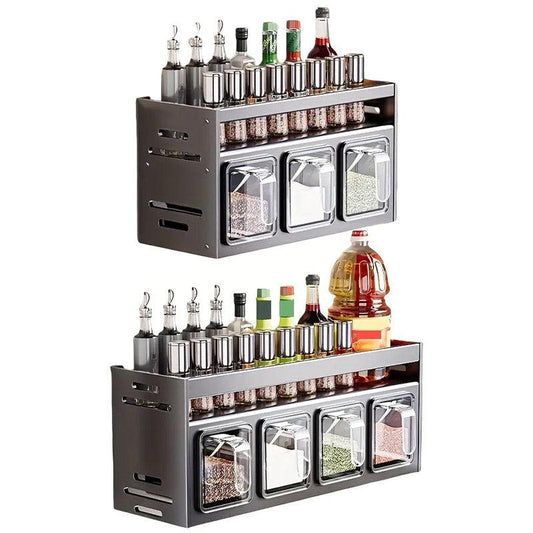 Wall Mounted Kitchen Spice Box Shelf Multifunctional Organiser for Herbs Spices - 3-Grids