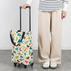 Lightweight Folding Shopping Cart Trolley with Wheels Retractable Tote Bag - White-Small