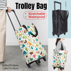 Lightweight Folding Shopping Cart Trolley with Wheels Retractable Tote Bag - White-Small
