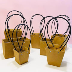 25x Kraft Paper Bag Flowers Waterproof Bouquet Basket Gift Box With Handle - 25PCS-Sq Big