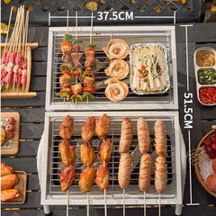 Grillz Charcoal BBQ Portable Grill Camping Barbecue Outdoor Cooking Smoker - White