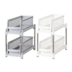 Bathroom Kitchen Sink Storage Rack Drawer Plastic Shelf Seasoning Holder - White