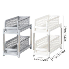 Bathroom Kitchen Sink Storage Rack Drawer Plastic Shelf Seasoning Holder - White